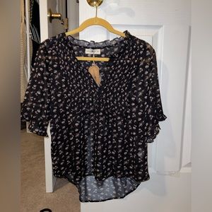 natural life sheer black floral blouse